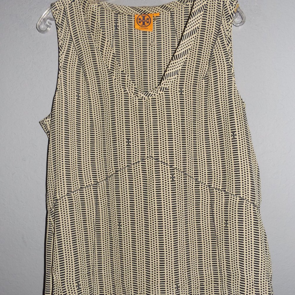 TORY BURCH CREAM BLUE DOTTED BLOUSE sz 12